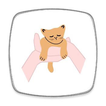 Cat sits in human palm - Square fridge magnet - white - Front