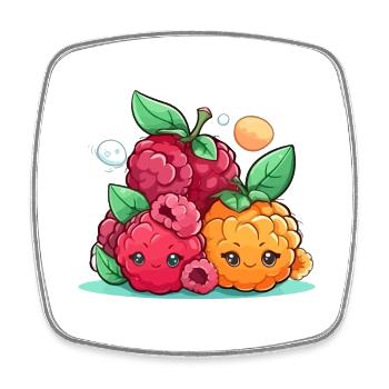 Kawaii raspberries - Square fridge magnet - white - Front