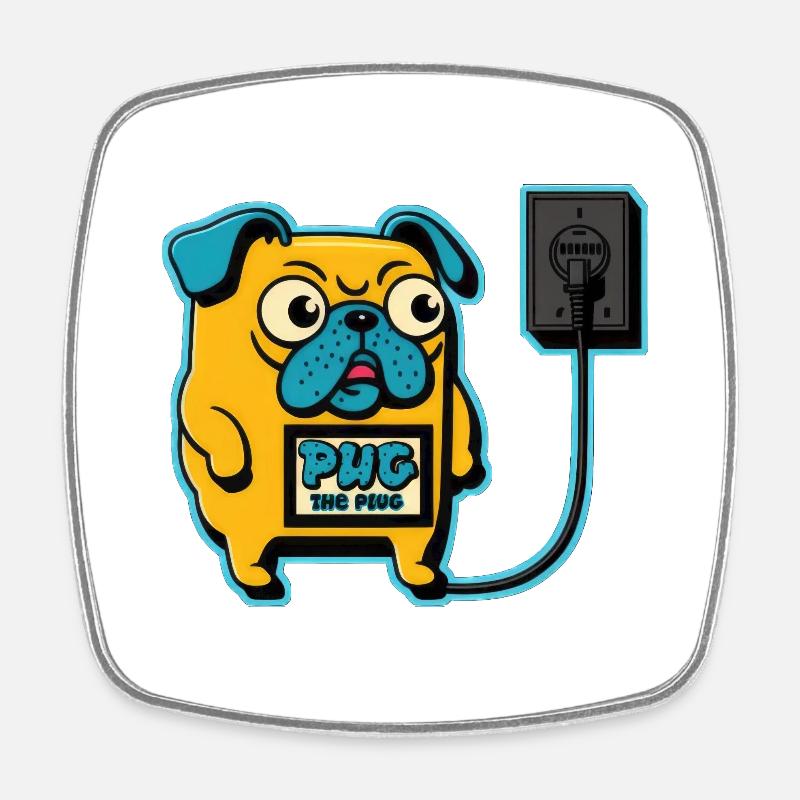 Pug le plug - Magnet carré - blanc