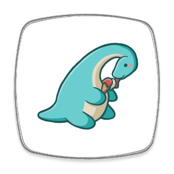 hugadino dino eats ice cream, cute dinosaur - Square fridge magnet - white - Front