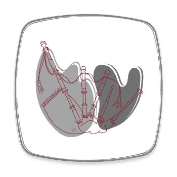 « Bagpipes », Boho Line Art Design, série « Music » - Magnet carré - blanc - Devant