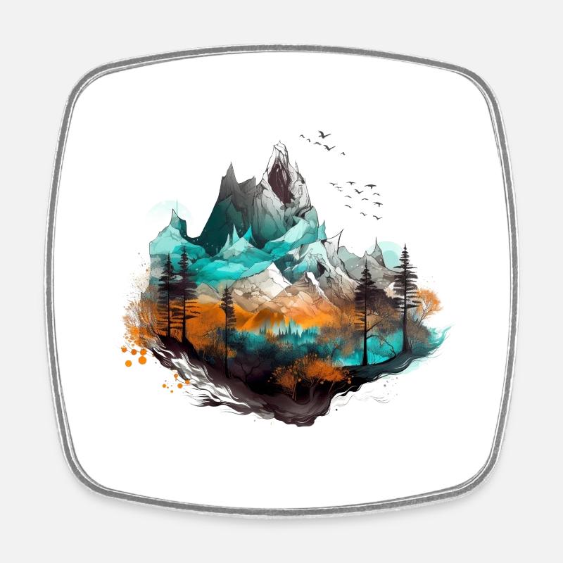 Conception de fantaisie de forêt paysagère - Magnet carré - blanc