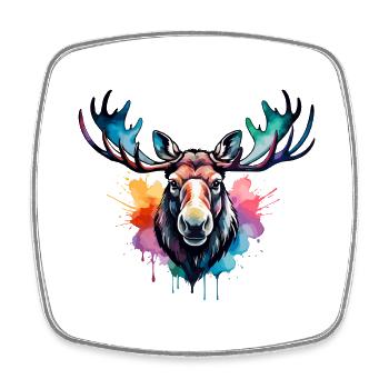 Moose Cool in the Forest, Colorful Design, Watercolor - Square fridge magnet - white - Front