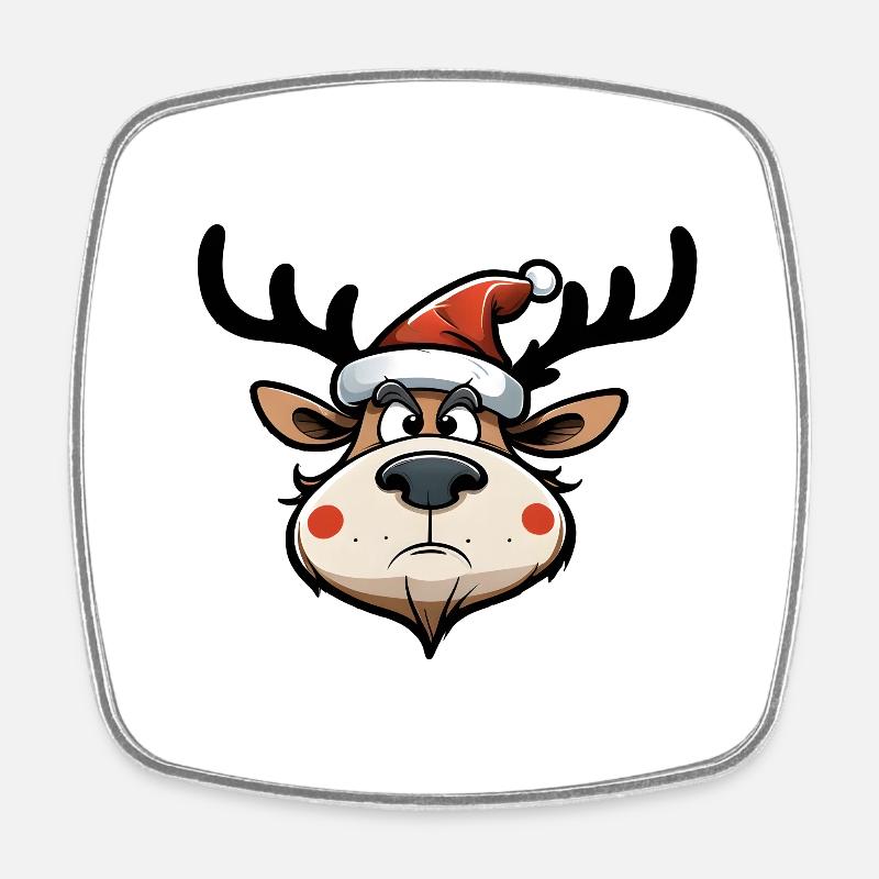 Annoyed reindeer with Santa hat - Square fridge magnet - white