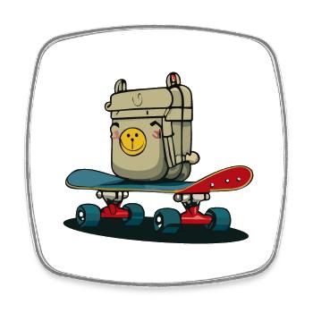 Skateboard und Rucksack - Viereckiger Kühlschrankmagnet - Weiß - Vorne