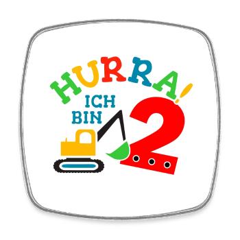 2. Geburstag Bagger - Viereckiger Kühlschrankmagnet - Weiß - Vorne