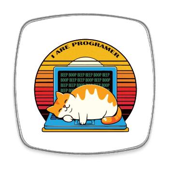 Ich bin Programmierer, fette schlafende Katze - Viereckiger Kühlschrankmagnet - Weiß - Vorne
