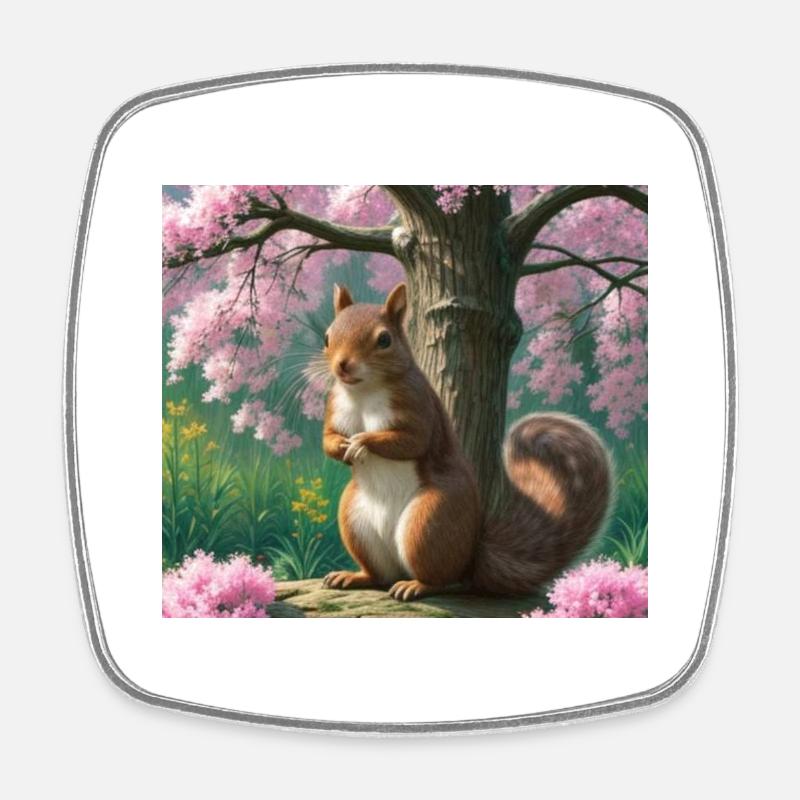 Suirrel withblooming tree - Eichhörnchen - Viereckiger Kühlschrankmagnet - Weiß