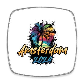 Amsterdam 2024 Palmen Bunt - Viereckiger Kühlschrankmagnet - Weiß - Vorne