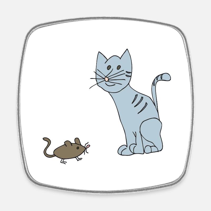 Cat and mouse - Square fridge magnet - white