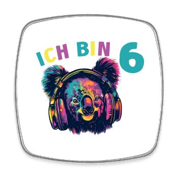 6 Jahre Koalabär Kopfhörer Koalabären 6 Geburtstag - Viereckiger Kühlschrankmagnet - Weiß - Vorne