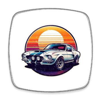 Vintage Car Sunset - Square fridge magnet - white - Front