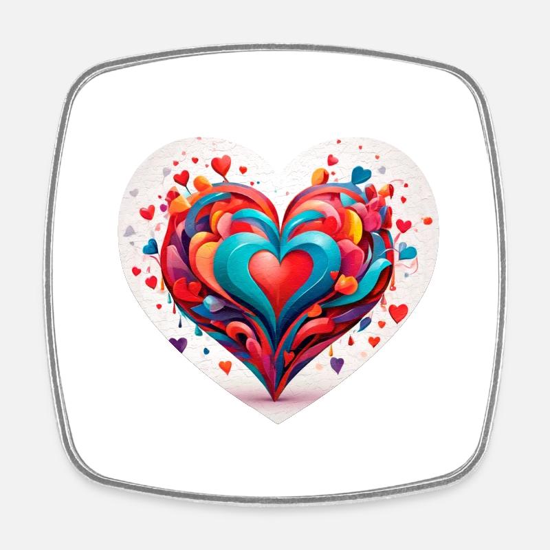 Heart with shapes - Square fridge magnet - white