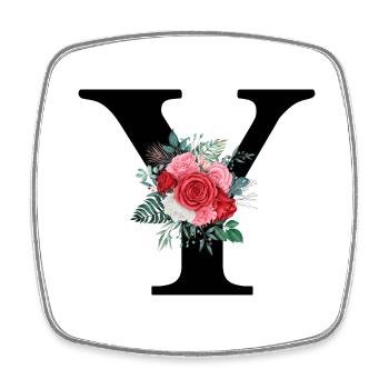Roter floraler Y-Buchstabe - Viereckiger Kühlschrankmagnet - Weiß - Vorne