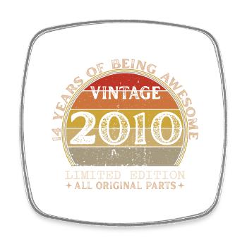 Born in 2010 - Vintage 2010 Retro Birthday - Square fridge magnet - white - Front