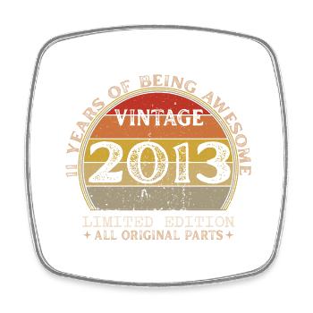 Born in 2013 - Vintage 2013 Retro Birthday - Square fridge magnet - white - Front