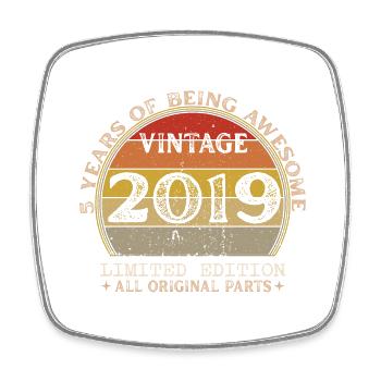 Born in 2019 - Vintage 2019 Retro Birthday - Square fridge magnet - white - Front