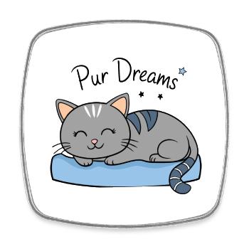 CAT, PUR DREAMS - Square fridge magnet - white - Front