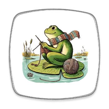Knitting Frog - Square fridge magnet - white - Front