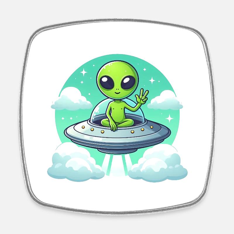Alien Shows Peace - Square fridge magnet - white