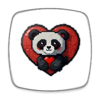 Pixel-Panda mit großem Herz - Viereckiger Kühlschrankmagnet - Weiß - Vorne