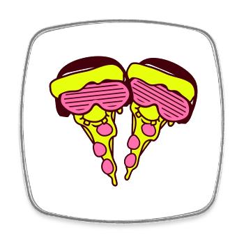 2 Pizza Slice Salami DJ Face Funny Party Music - Square fridge magnet - white - Front