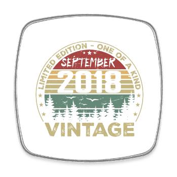 September 2018 Vintage Birthday Gift 2018 - Square fridge magnet - white - Front