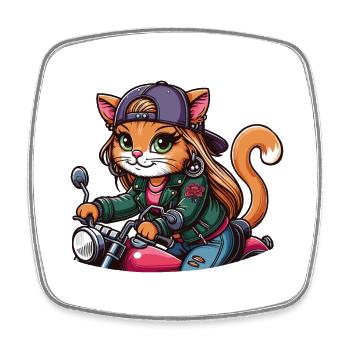 Cat Brat: biker - Square fridge magnet - white - Front