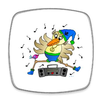 Schräger Vogel Tänzer mit Ghettoblaster Fun Comic - Viereckiger Kühlschrankmagnet - Weiß - Vorne