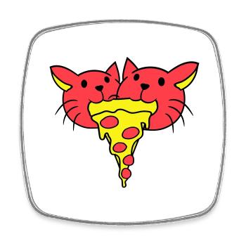 2 Katzen Essen Salami Pizza Fast Food Hunger Team - Viereckiger Kühlschrankmagnet - Weiß - Vorne