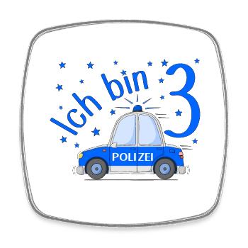 Polizeiauto Ich bin 3 Geburtstag Blau - Viereckiger Kühlschrankmagnet - Weiß - Vorne