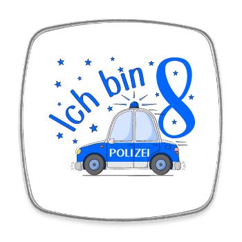 Polizeiauto Ich bin 8 Geburtstag Blau - Viereckiger Kühlschrankmagnet - Weiß - Vorne