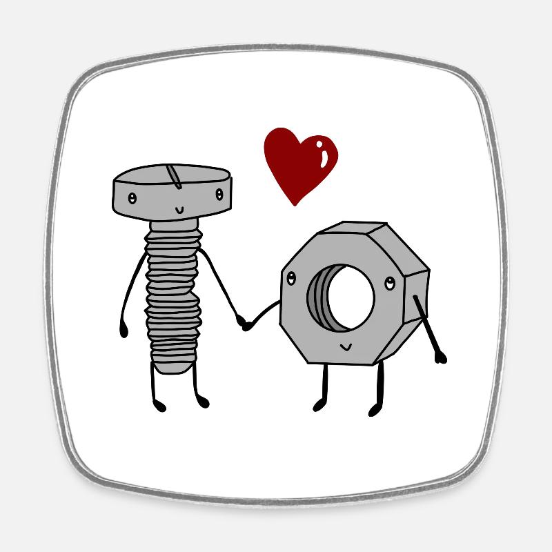 Bolt and nut in love - Square fridge magnet - white