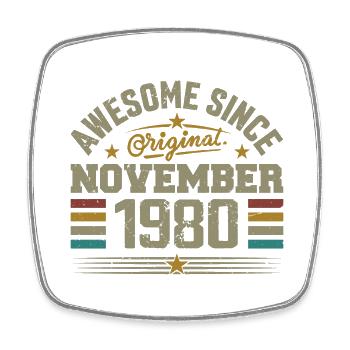 November 1980 Geburtstagsgeschenk | November 1980 - Viereckiger Kühlschrankmagnet - Weiß - Vorne