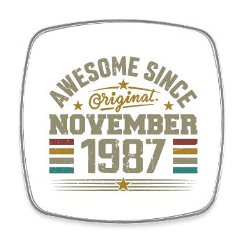 November 1987 Geburtstagsgeschenk | November 1987 - Viereckiger Kühlschrankmagnet - Weiß - Vorne