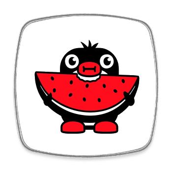Pinguin isst Melone Obst lecker Hunger beißen Cool - Viereckiger Kühlschrankmagnet - Weiß - Vorne