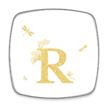 Letter r Golden Glitter Dragonfly - Gift Idea - Square fridge magnet - white - Front