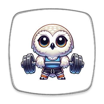 Owl Snow Owl Fitness Workout Barbell - Square fridge magnet - white - Front