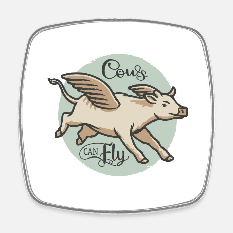 Cows can fly - Square fridge magnet - white