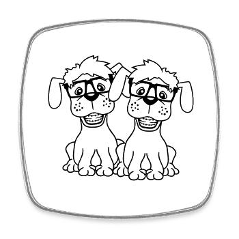 2 Hunde Nerd Hornbrille Geek Duo Zahnspange Schlau - Viereckiger Kühlschrankmagnet - Weiß - Vorne