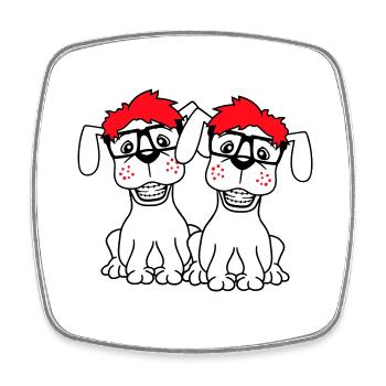 2 Hunde Nerd Hornbrille Geek Zahnspange Schlau - Viereckiger Kühlschrankmagnet - Weiß - Vorne
