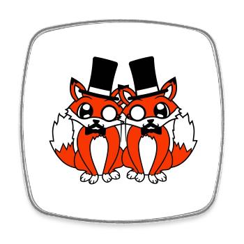2 Foxes Friends Top Hat Men's Monocle Glasses - Square fridge magnet - white - Front