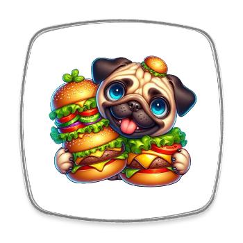 Drôle de carlin burger fast-food avec chapeau - Magnet carré - blanc - Devant