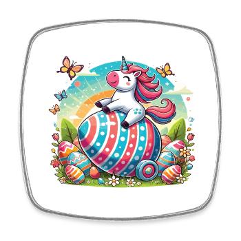 Ostern Einhorn – Farbenfrohes Osterei Design - Viereckiger Kühlschrankmagnet - Weiß - Vorne