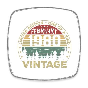 Retro Februar 1980 Vintage Geschenk Februar 1980 - Viereckiger Kühlschrankmagnet - Weiß - Vorne