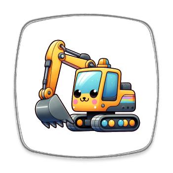 Excavatrice pour enfants - Magnet carré - blanc - Devant