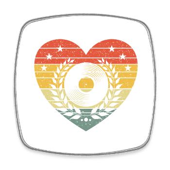 Vintage Herz mit Schallplatte – Retro Musik Design - Viereckiger Kühlschrankmagnet - Weiß - Vorne