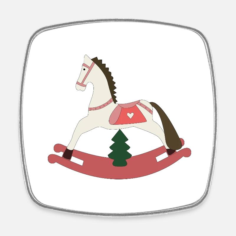 Cheval à bascule Noël - Magnet carré - blanc