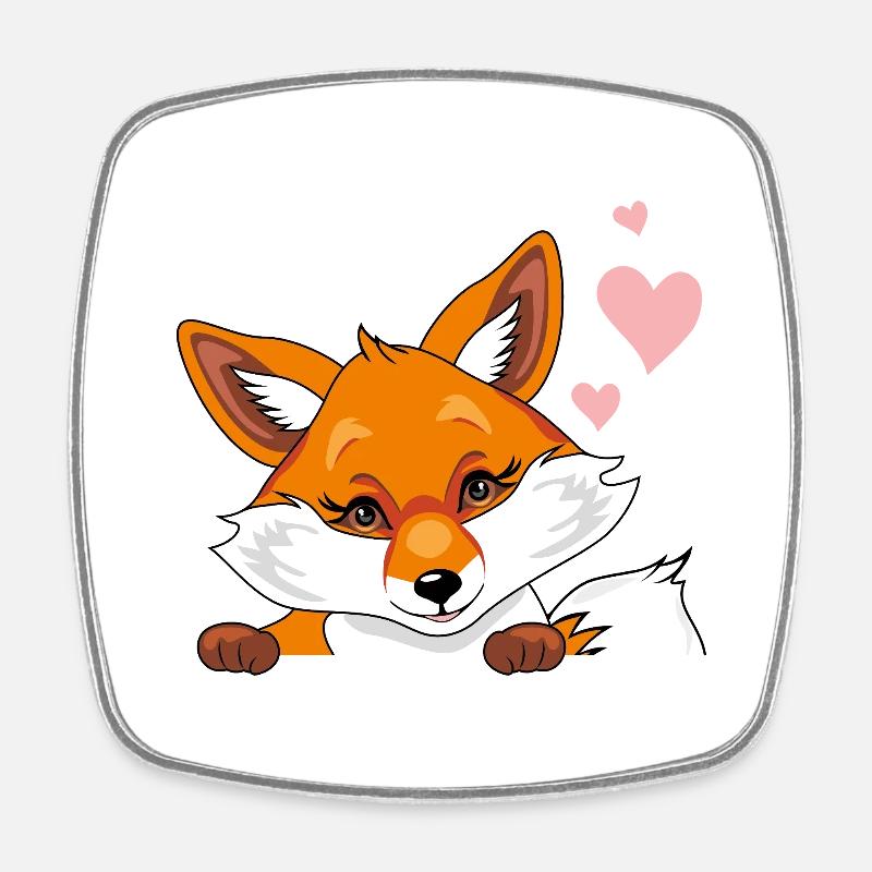 Peeking cute shy fox with hearts - Square fridge magnet - white