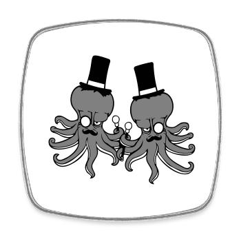 2 Kraken Mr. Sir Hat Monocle Lunettes Rich Friends - Magnet carré - blanc - Devant